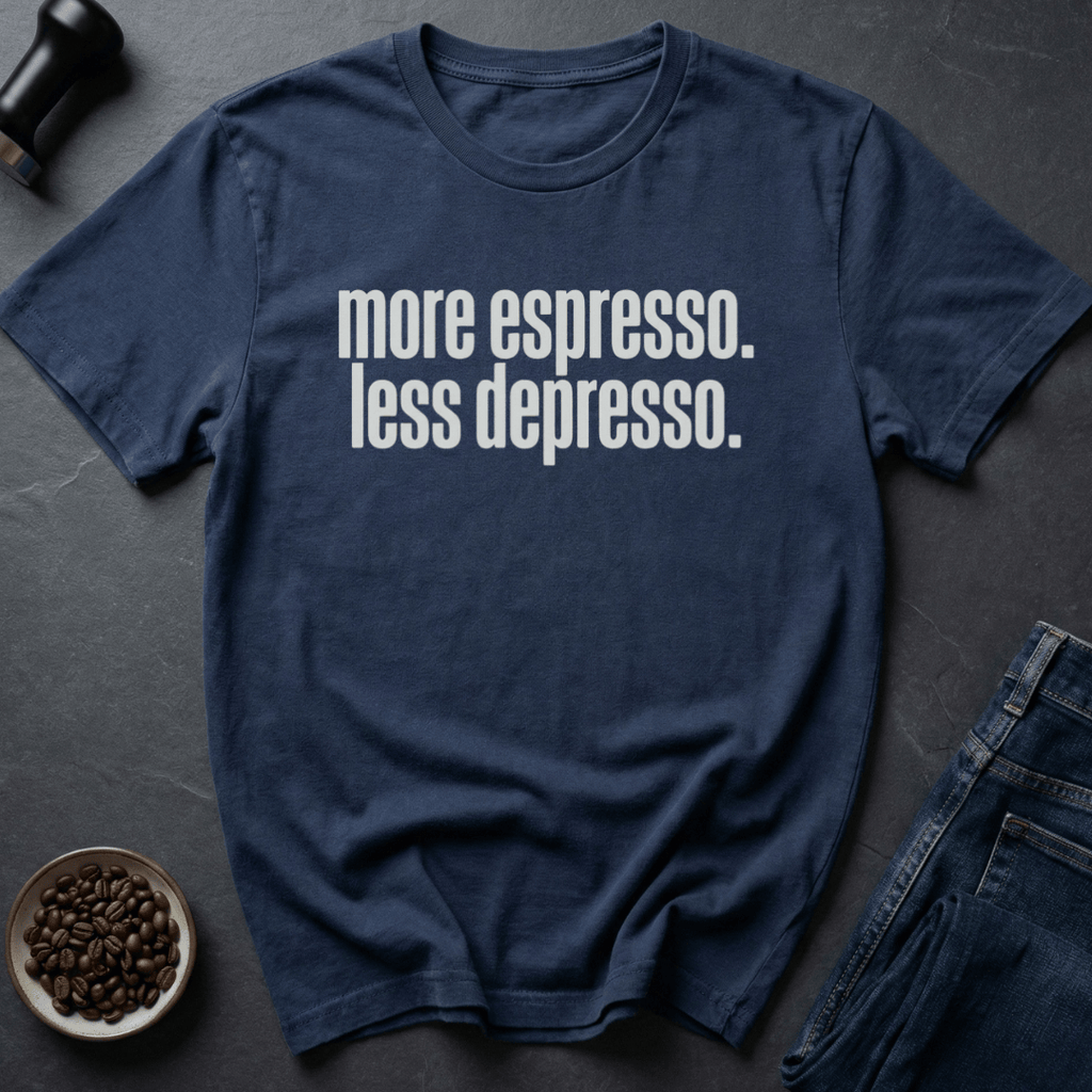 Coffee graphic More Espresso Less Depresso T-Shirt in Dark Chocolate / S by Caffeine Dept