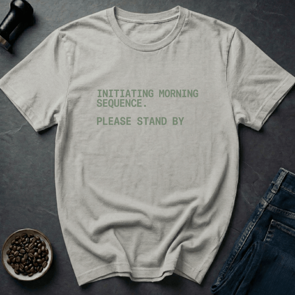 Coffee graphic Morning Sequence T-Shirt in Ice Grey / S by Caffeine Dept