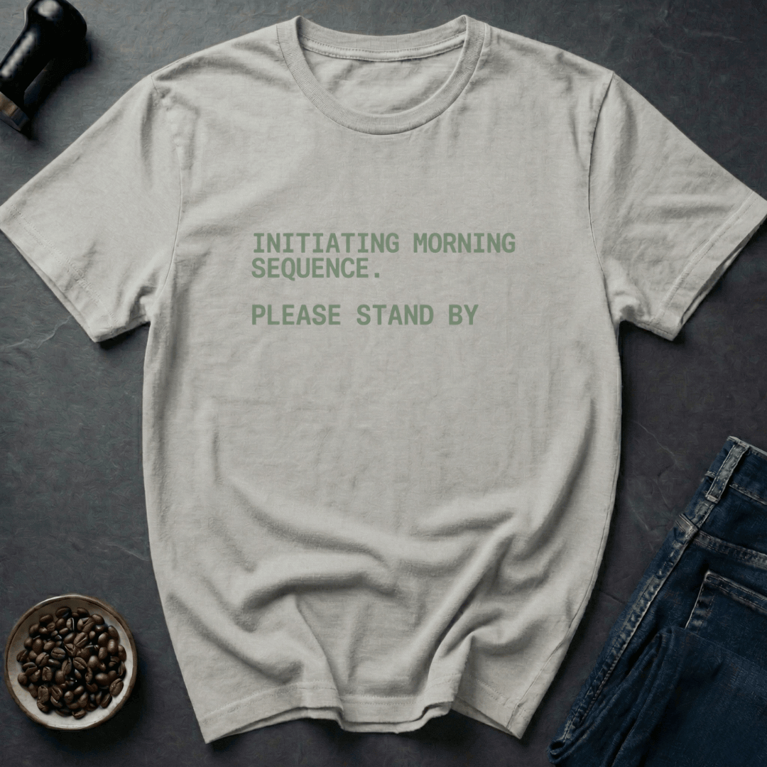 Coffee graphic Morning Sequence T-Shirt in Ice Grey / S by Caffeine Dept