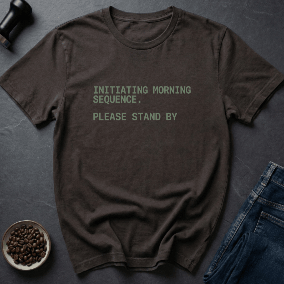 Coffee graphic Morning Sequence T-Shirt in Ice Grey / S by Caffeine Dept