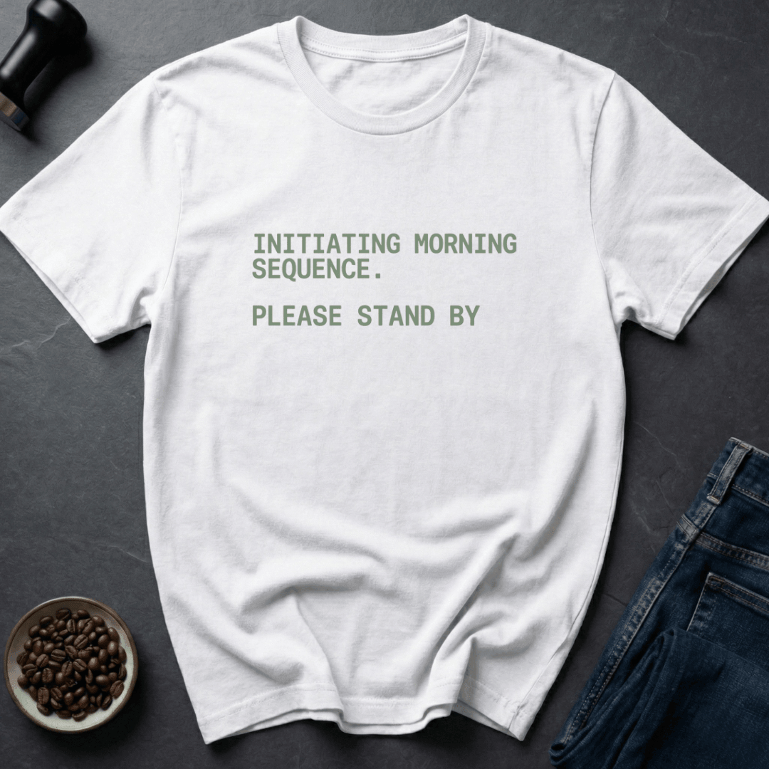 Coffee graphic Morning Sequence T-Shirt in Ice Grey / S by Caffeine Dept