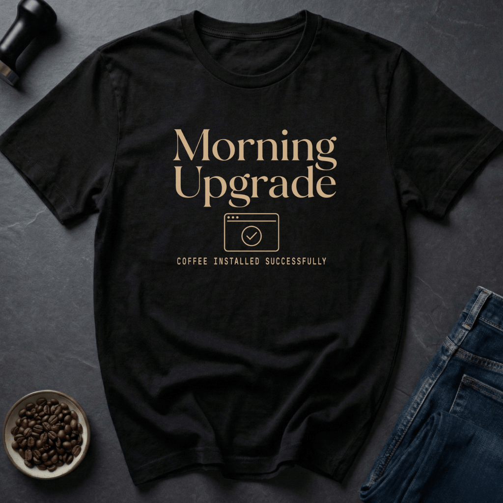 Coffee graphic Morning Upgrade T-Shirt in Black / S by Caffeine Dept
