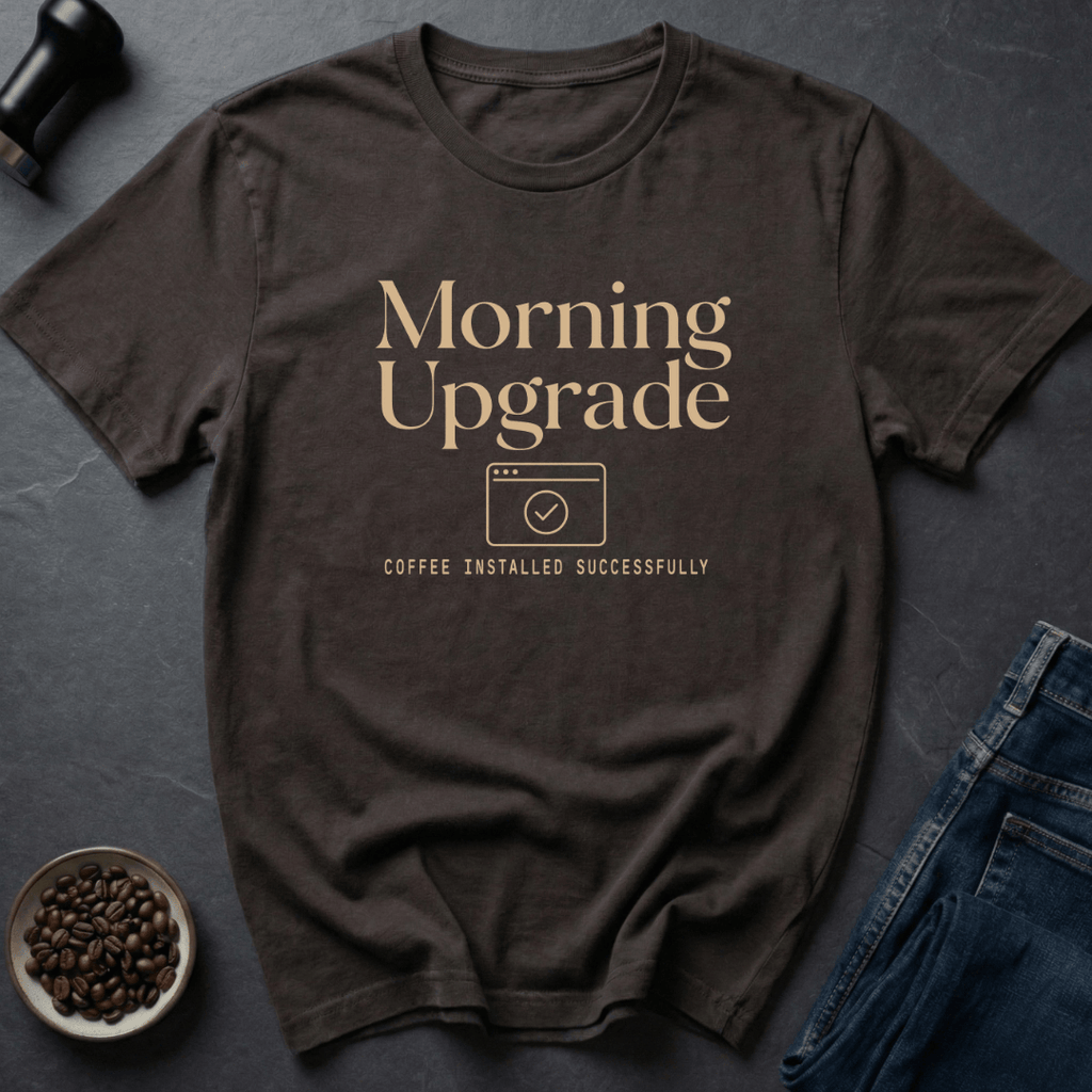 Coffee graphic Morning Upgrade T-Shirt in Dark Chocolate / S by Caffeine Dept