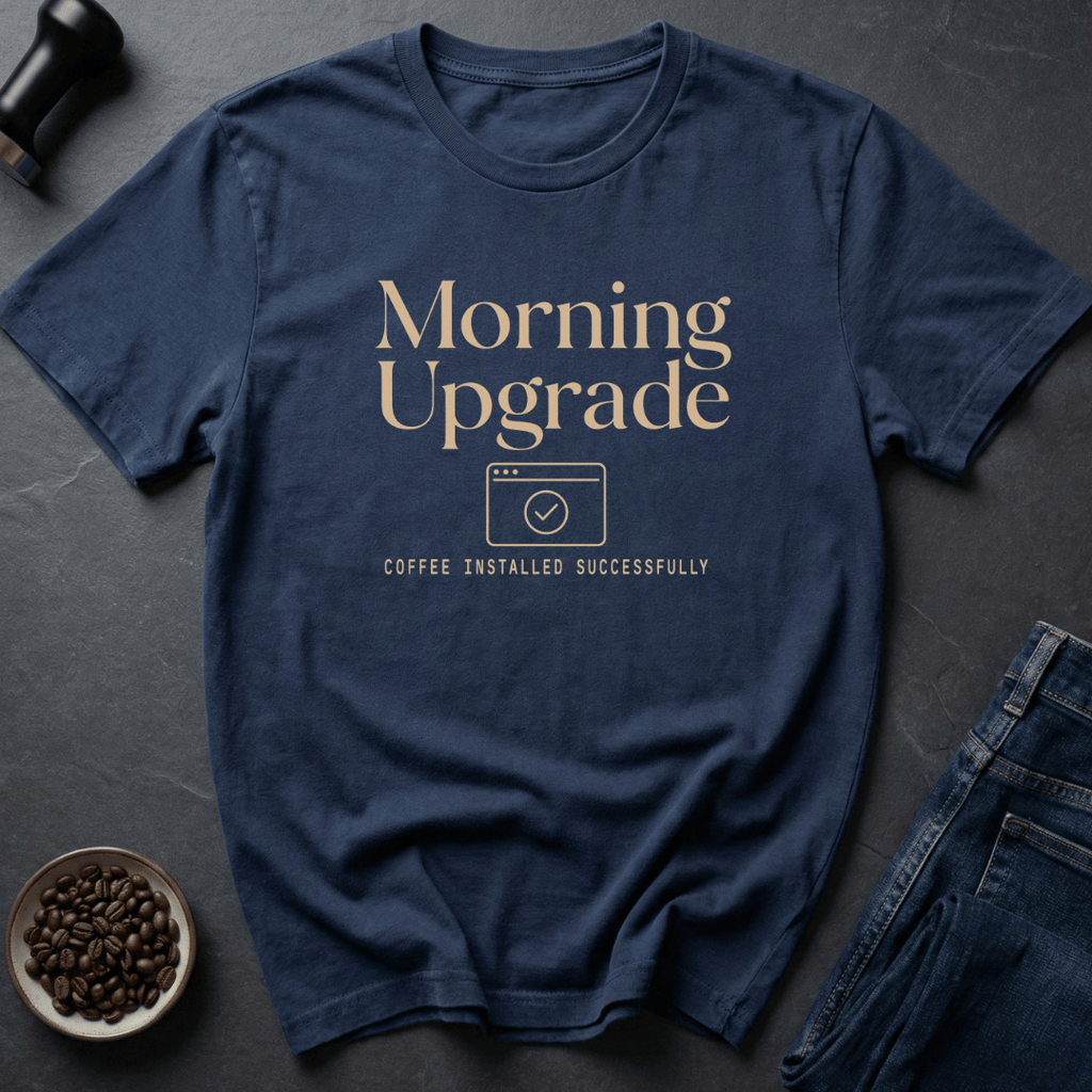 Coffee graphic Morning Upgrade T-Shirt in Navy / S by Caffeine Dept