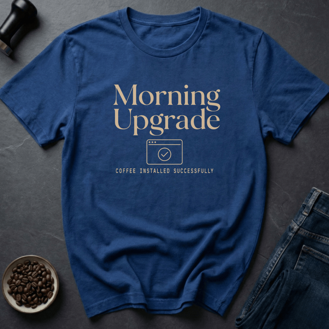 Coffee graphic Morning Upgrade T-Shirt in Royal / S by Caffeine Dept