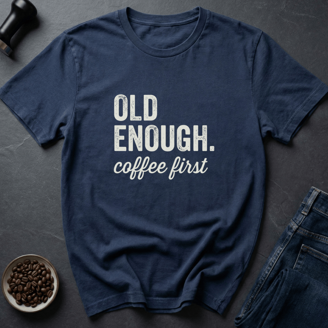 Coffee graphic Old Enough T-Shirt in Dark Chocolate / S by Caffeine Dept