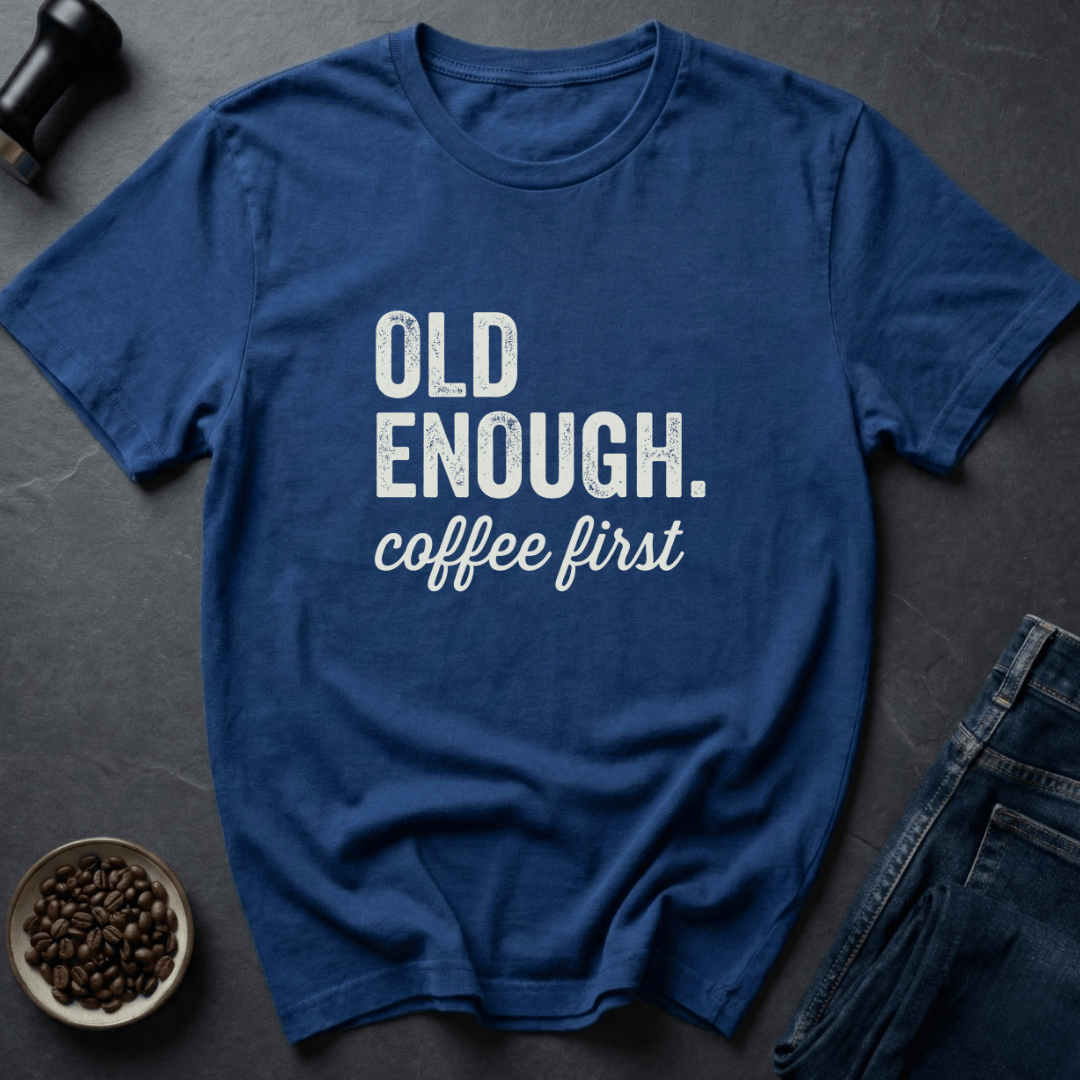 Coffee graphic Old Enough T-Shirt in Dark Chocolate / S by Caffeine Dept