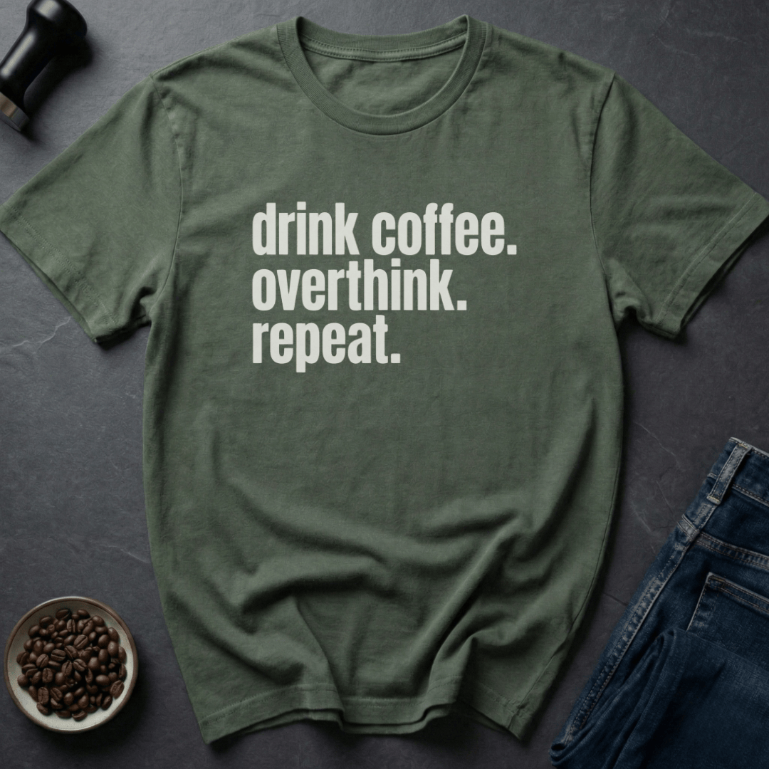 Coffee graphic Overthinkers Coffee T-Shirt in Military Green / S by Caffeine Dept