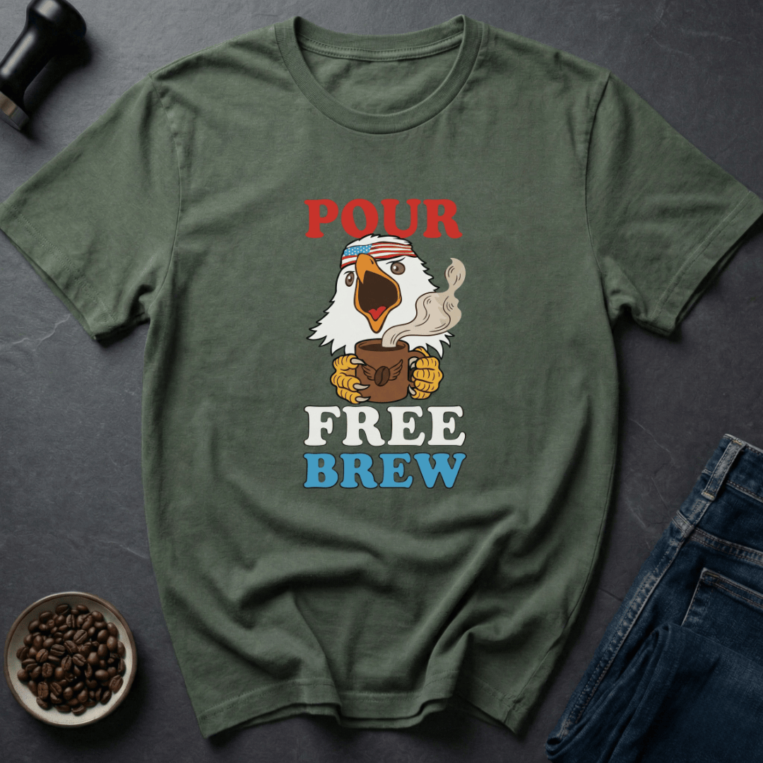 Coffee graphic Patriot Pour T-Shirt in Military Green / S by Caffeine Dept