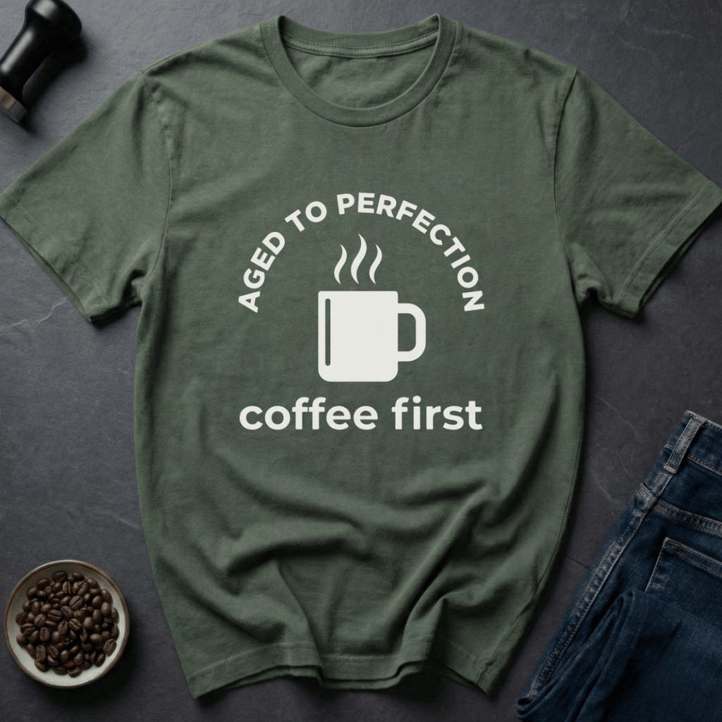 Coffee graphic Perfect Roast T-Shirt in Military Green / S by Caffeine Dept
