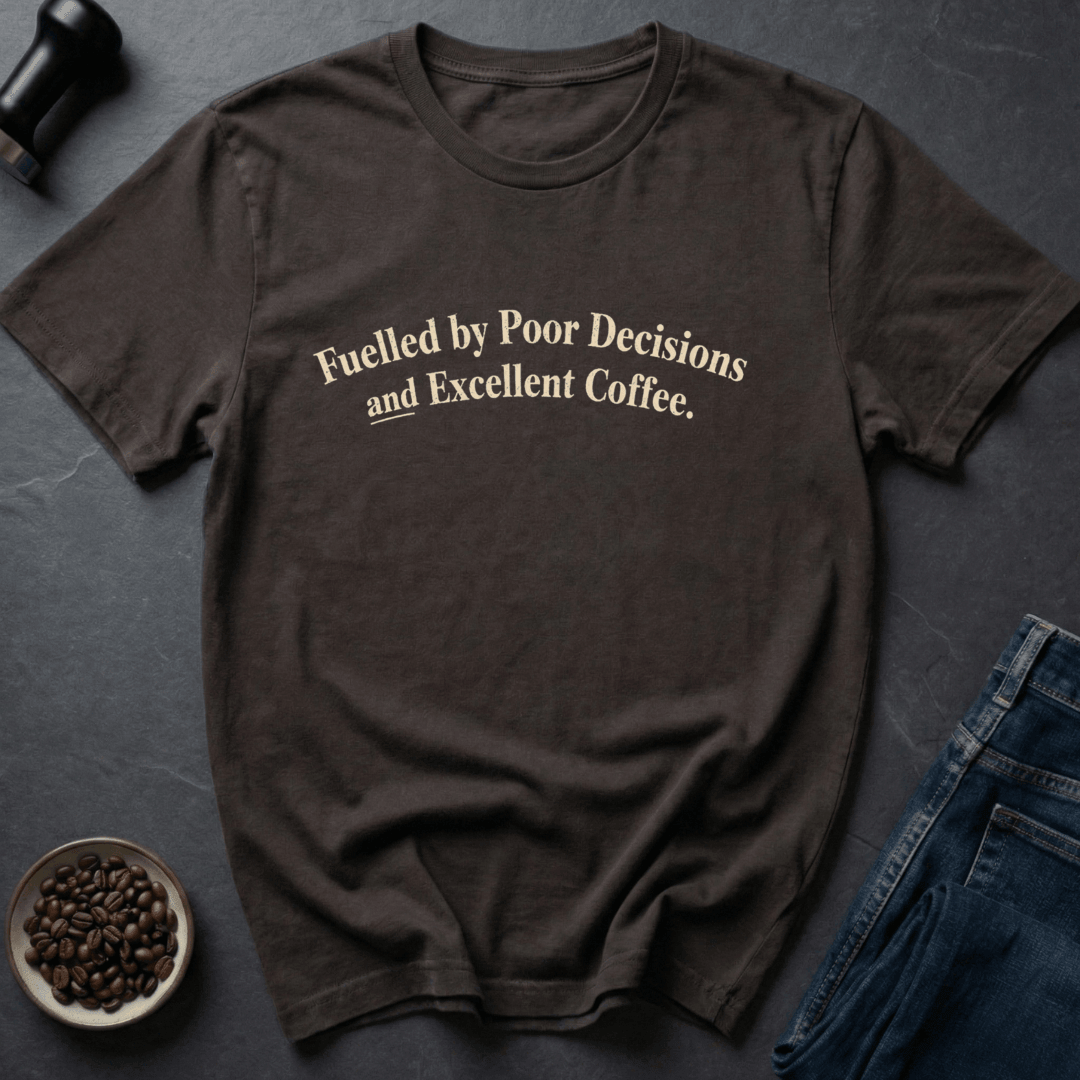 Coffee graphic Poor Decisions T-Shirt in Charcoal / S by Caffeine Dept