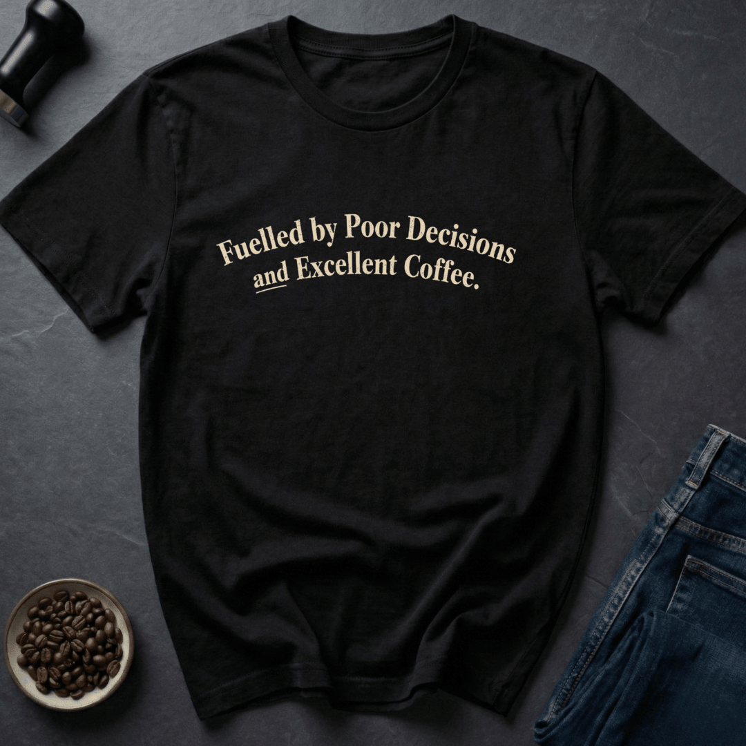 Coffee graphic Poor Decisions T-Shirt in Charcoal / S by Caffeine Dept