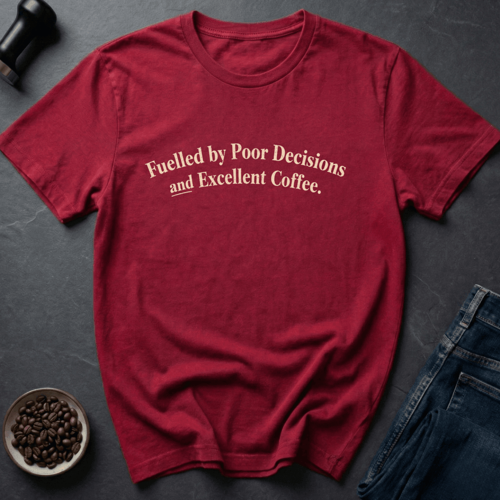Coffee graphic Poor Decisions T-Shirt in Charcoal / S by Caffeine Dept