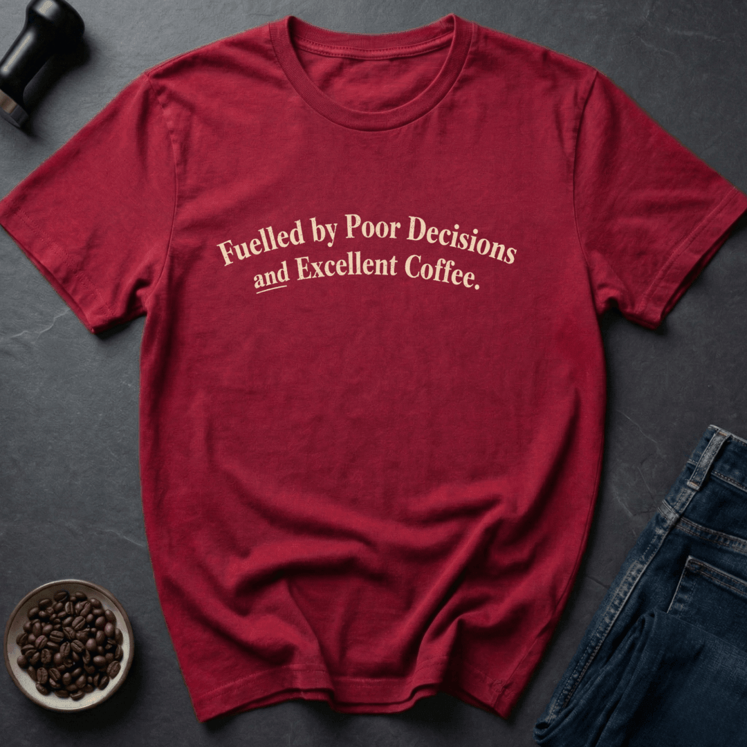 Coffee graphic Poor Decisions T-Shirt in Charcoal / S by Caffeine Dept