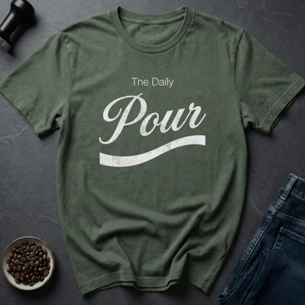 Coffee graphic Pour It Daily T-Shirt in Military Green / S by Caffeine Dept