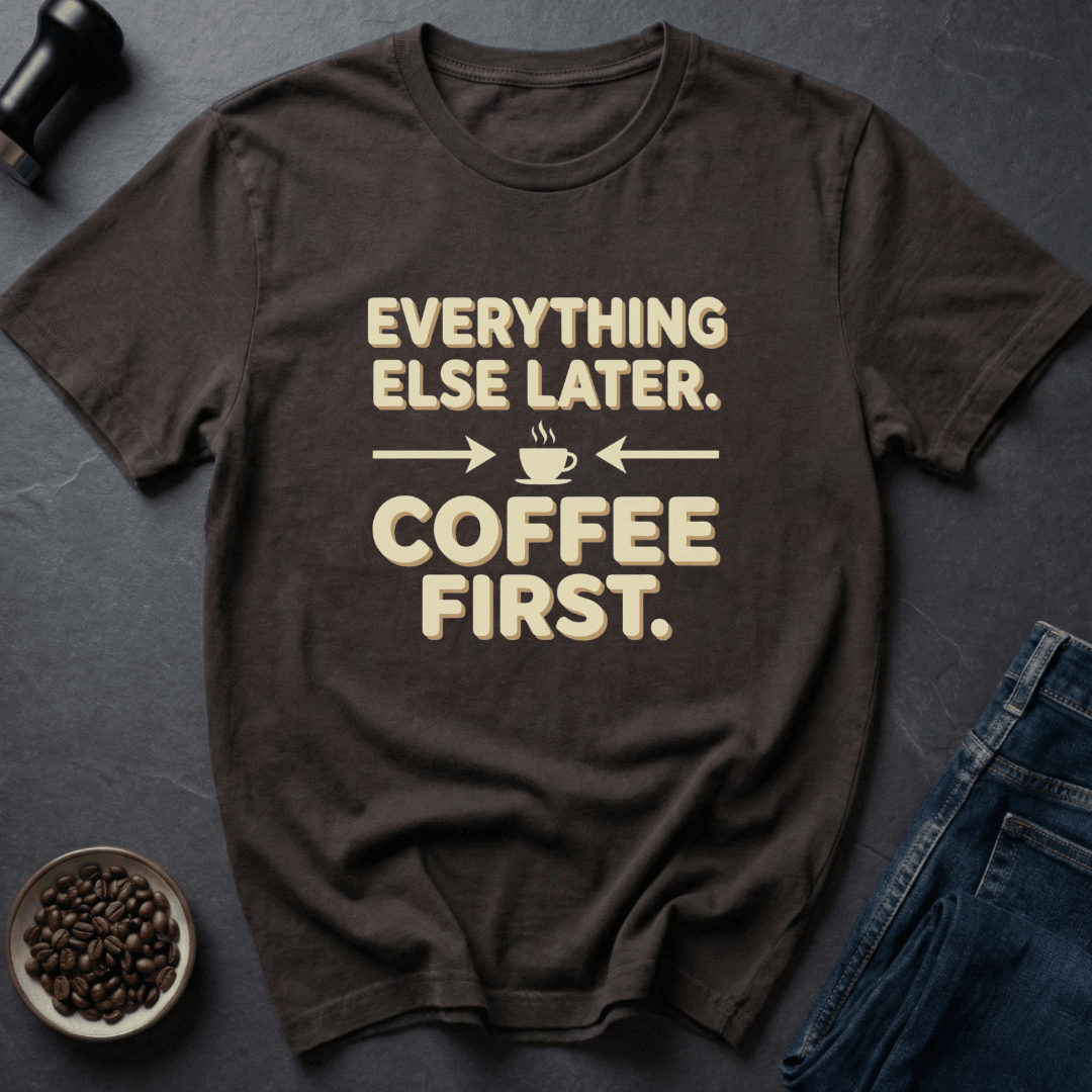 Coffee graphic Priorities First T-Shirt in Charcoal / S by Caffeine Dept