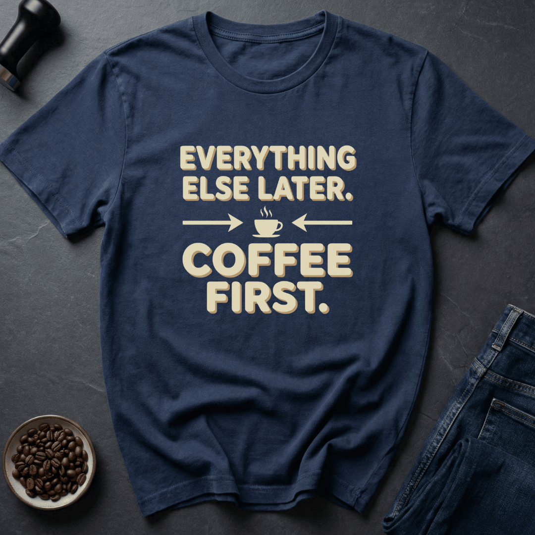 Coffee graphic Priorities First T-Shirt in Charcoal / S by Caffeine Dept