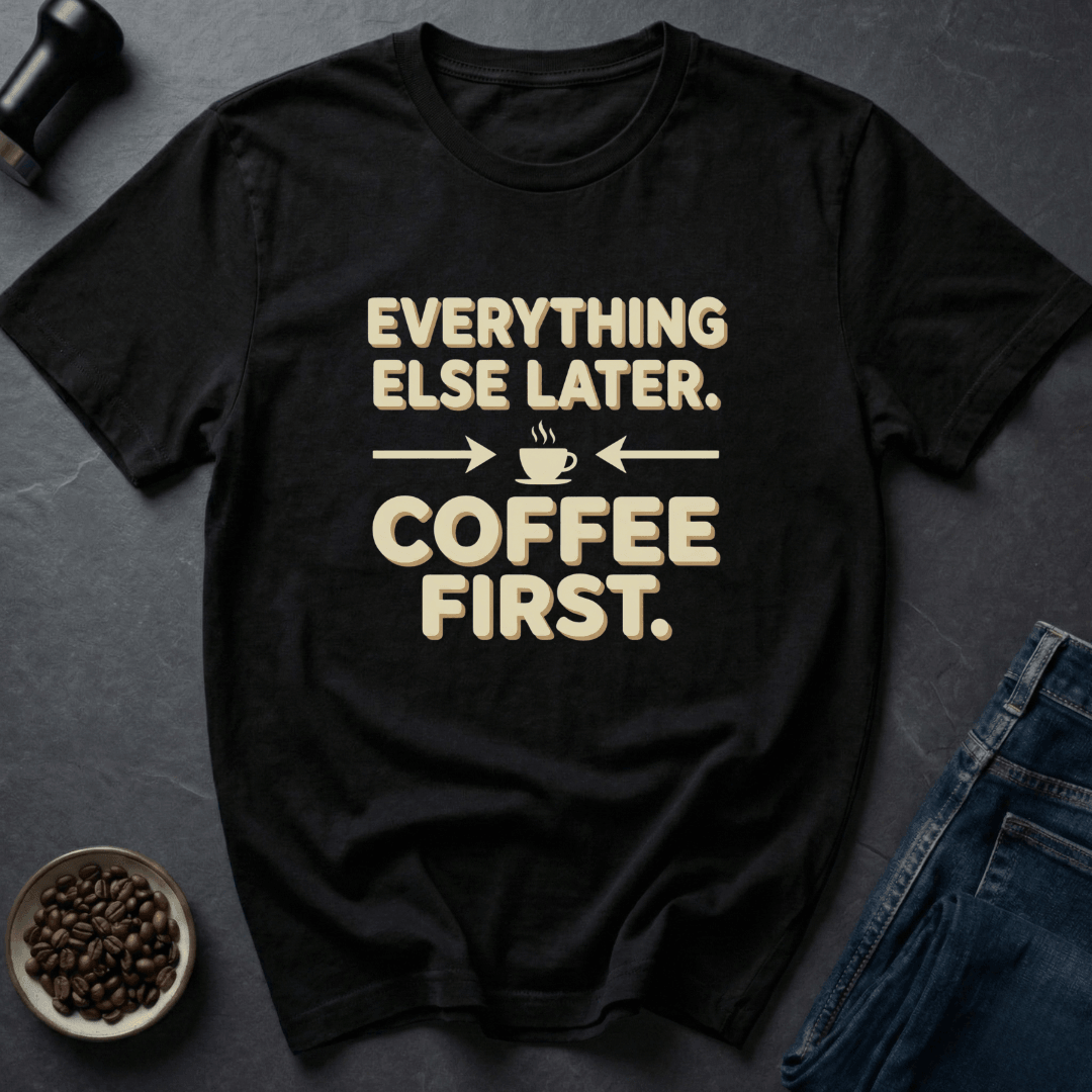 Coffee graphic Priorities First T-Shirt in Charcoal / S by Caffeine Dept