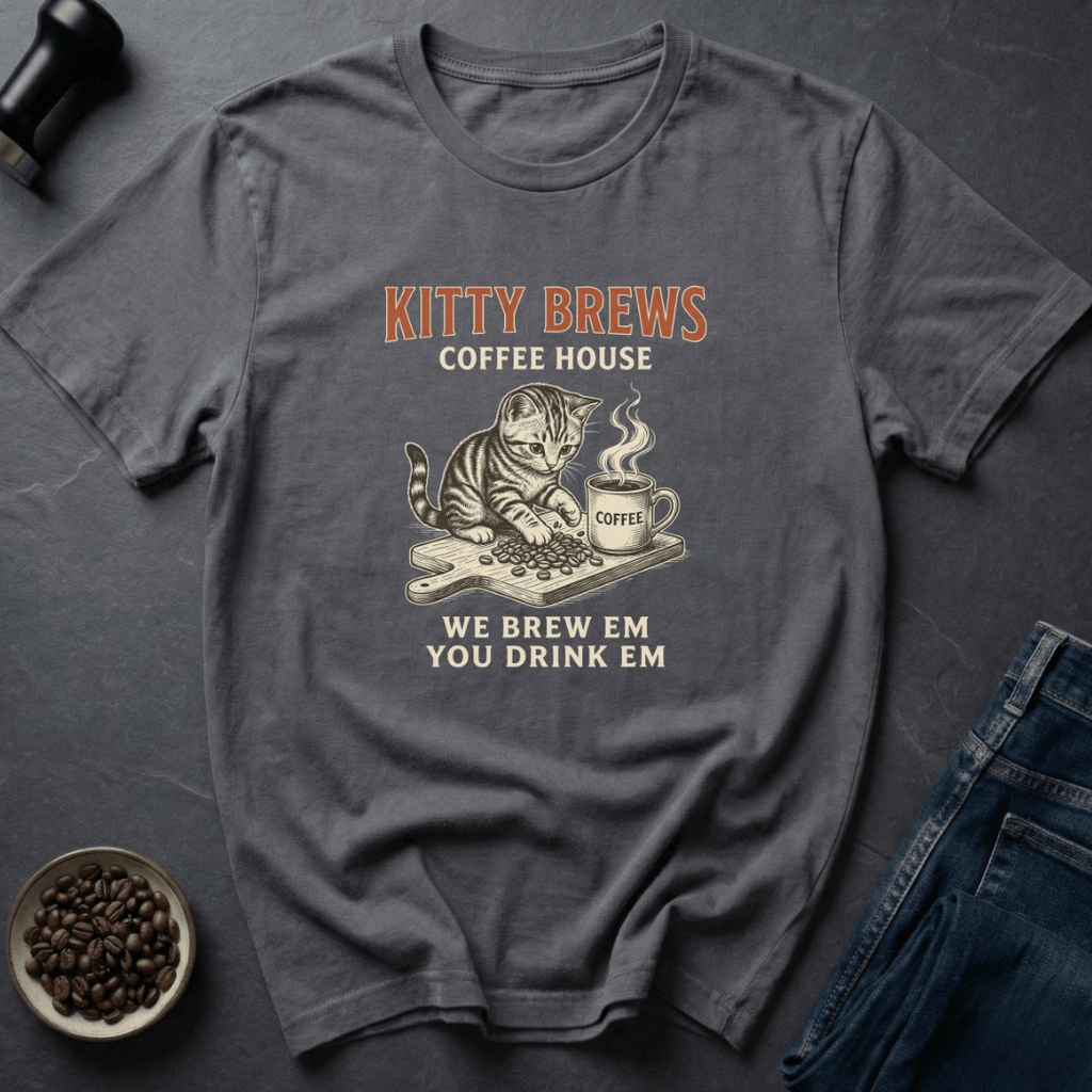 Coffee graphic Purrista Mode T-Shirt in Charcoal / S by Caffeine Dept