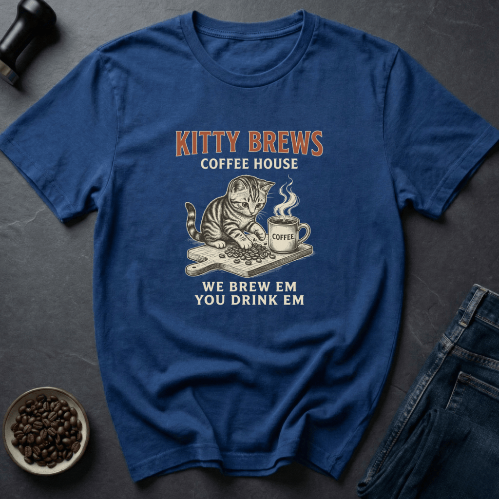 Coffee graphic Purrista Mode T-Shirt in Royal / S by Caffeine Dept