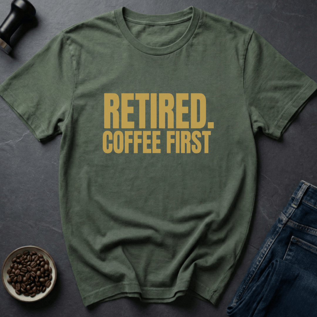 Coffee graphic Retired Mode T-Shirt in Military Green / S by Caffeine Dept