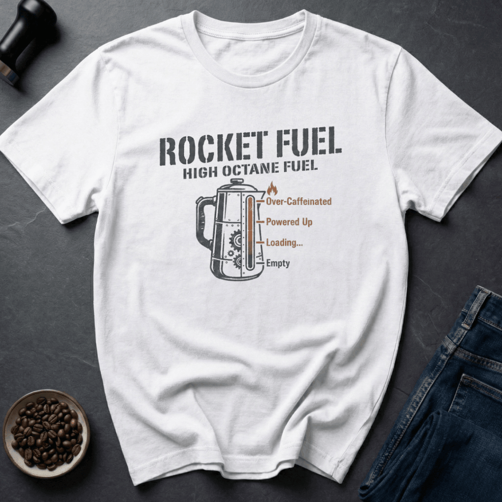 Coffee graphic Rocket Fuel T-Shirt in White / S by Caffeine Dept