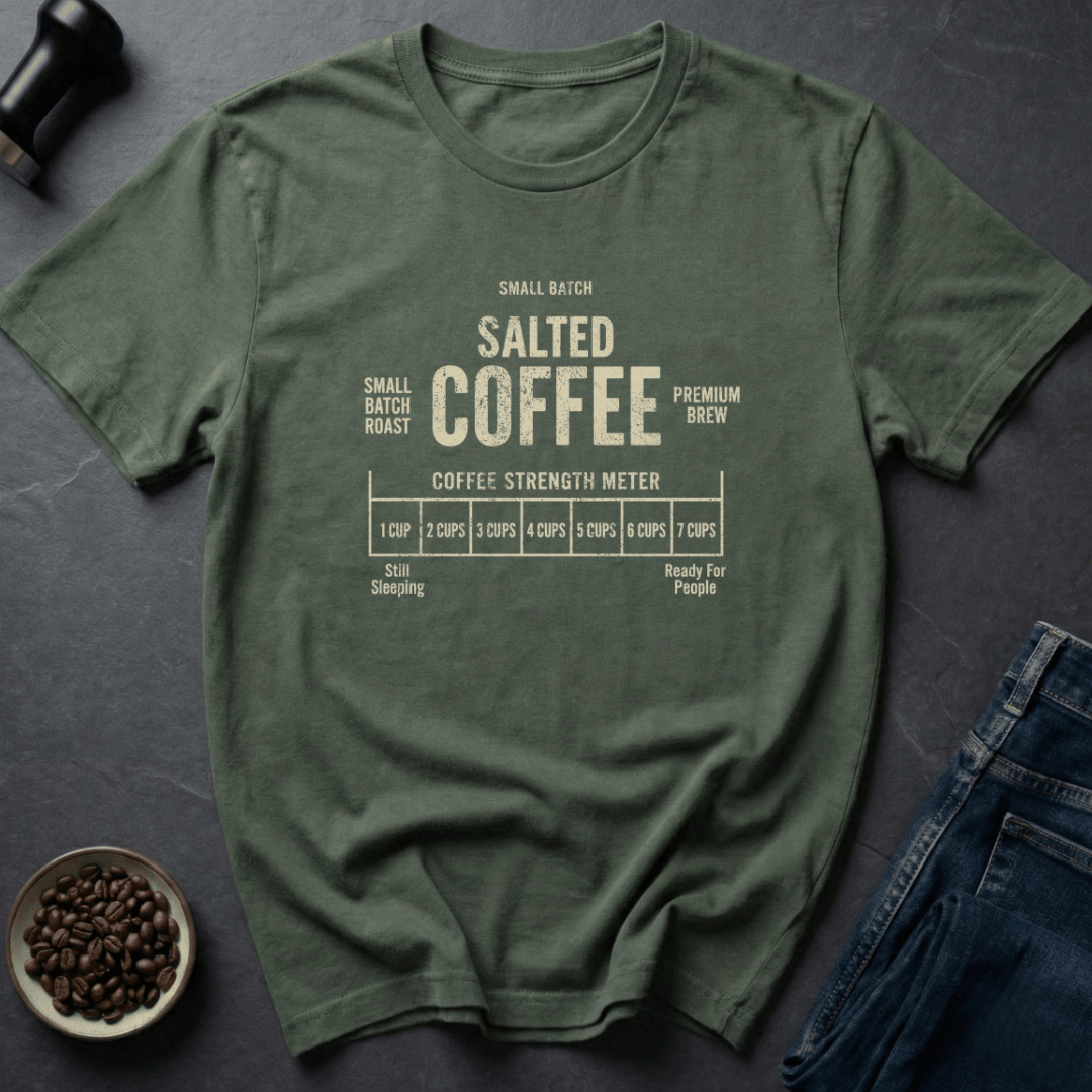 Coffee graphic Salted Strength T-Shirt in Military Green / S by Caffeine Dept