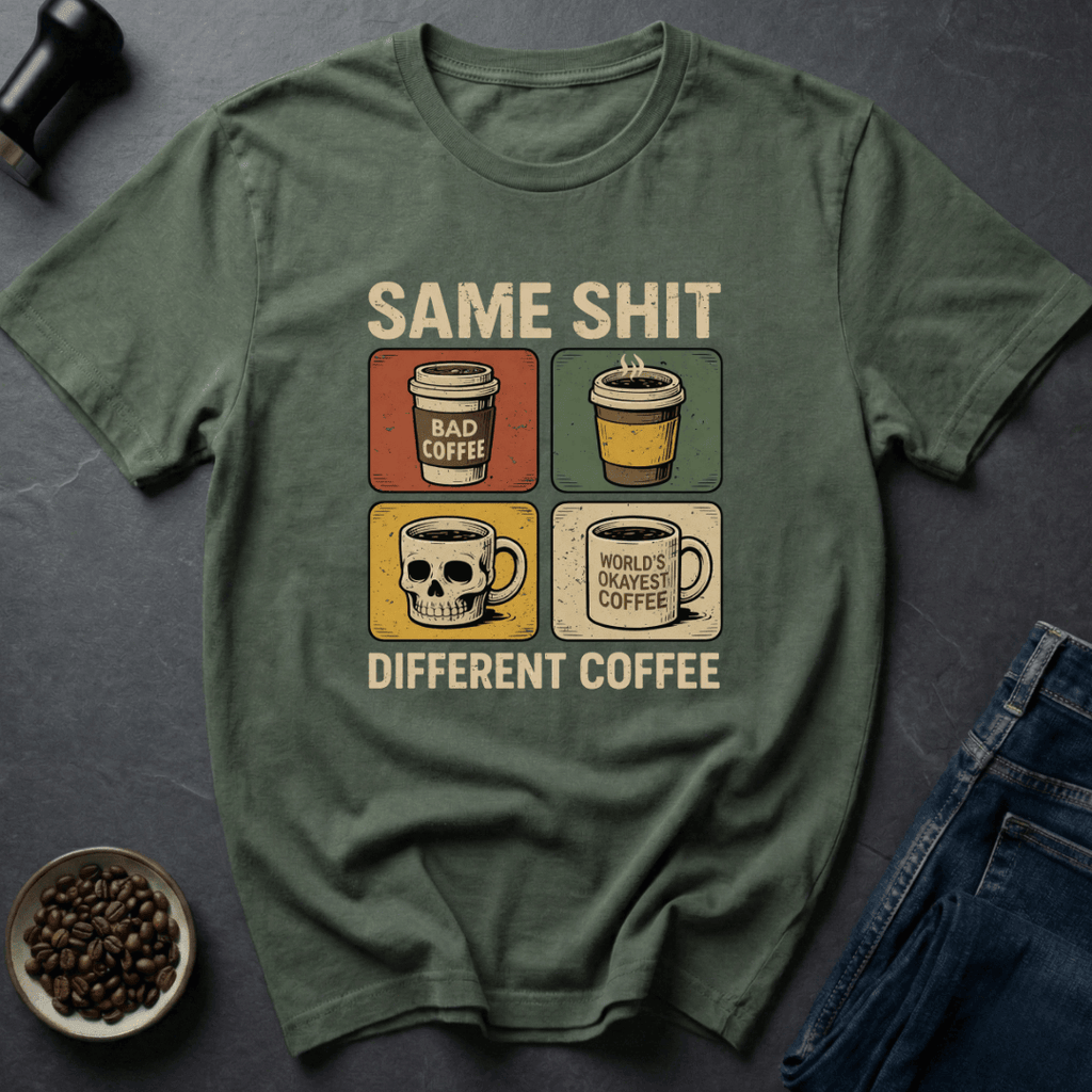 Coffee graphic Same Coffee T-Shirt in Military Green / S by Caffeine Dept