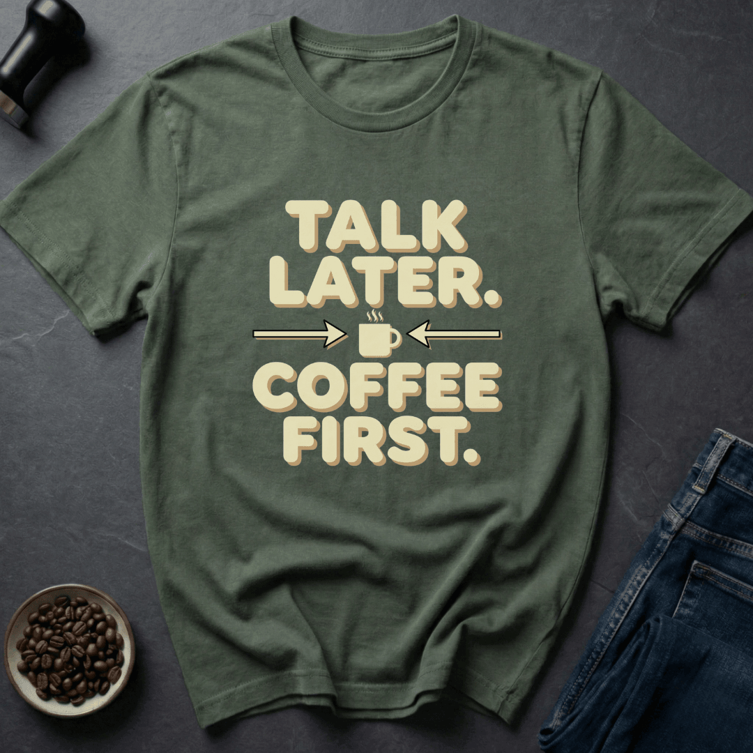 Coffee graphic Silence Please T-Shirt in Military Green / S by Caffeine Dept
