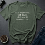 Coffee graphic Sip Espresso Plot T-Shirt in Military Green / S by Caffeine Dept