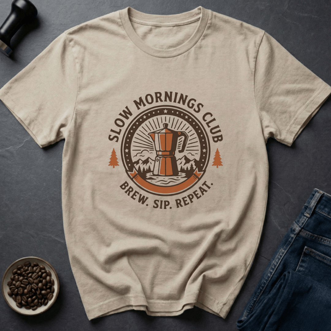 Coffee graphic Slow Mornings T-Shirt in Sand / S by Caffeine Dept