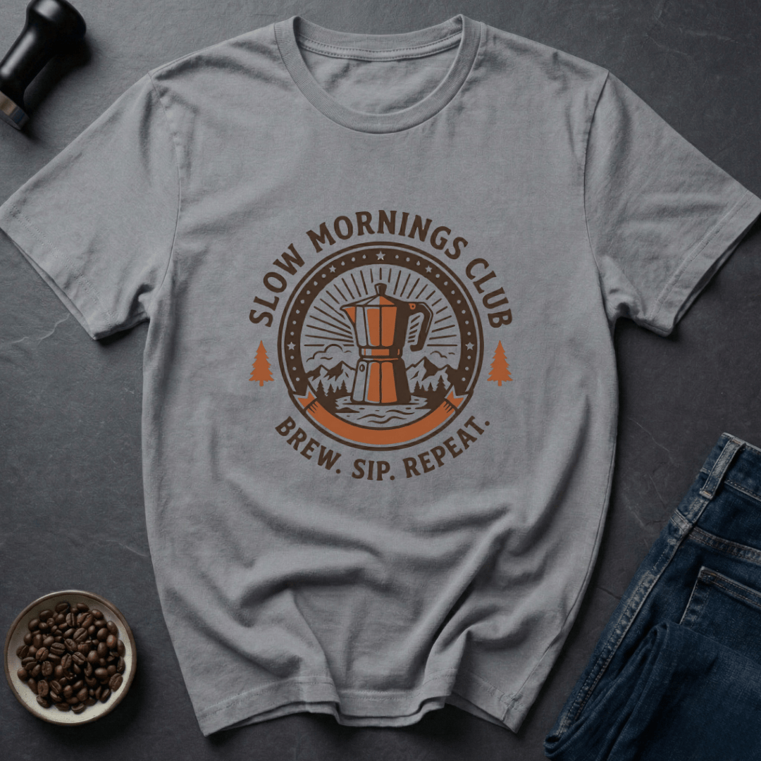 Coffee graphic Slow Mornings T-Shirt in Sand / S by Caffeine Dept