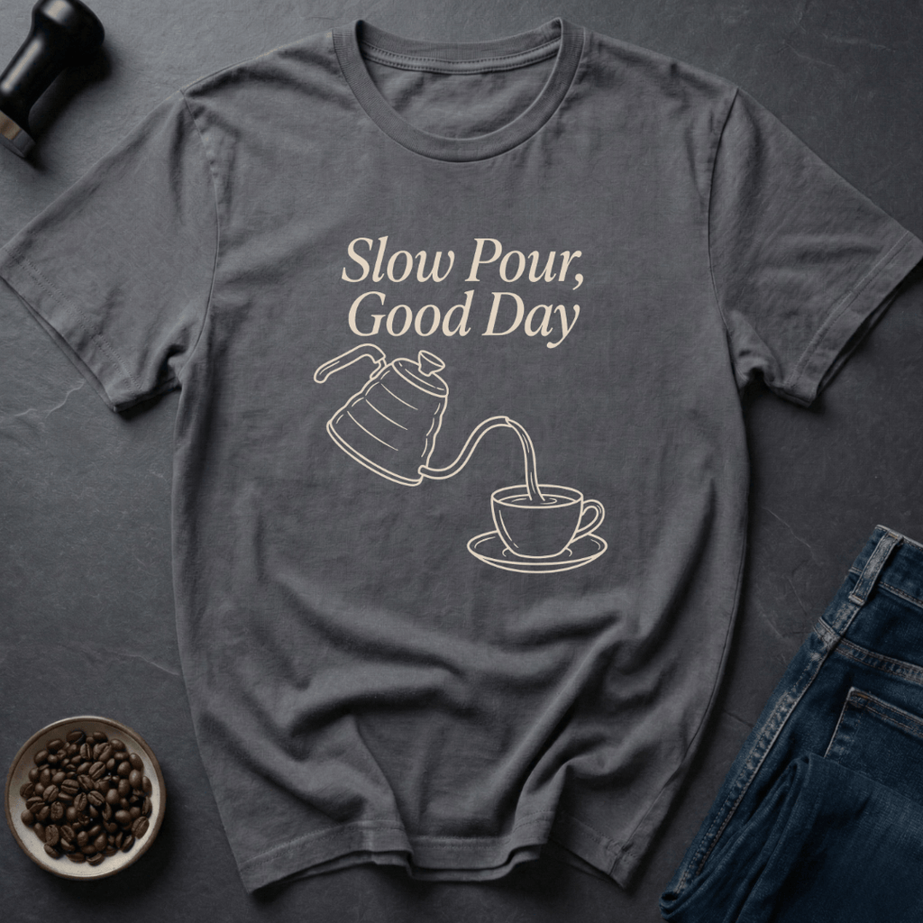 Coffee graphic Slow Pour T-Shirt in Charcoal / S by Caffeine Dept