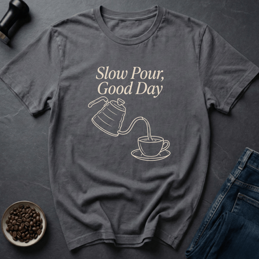 Coffee graphic Slow Pour T-Shirt in Charcoal / S by Caffeine Dept