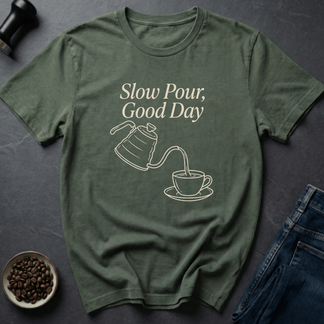 Coffee graphic Slow Pour T-Shirt in Military Green / S by Caffeine Dept