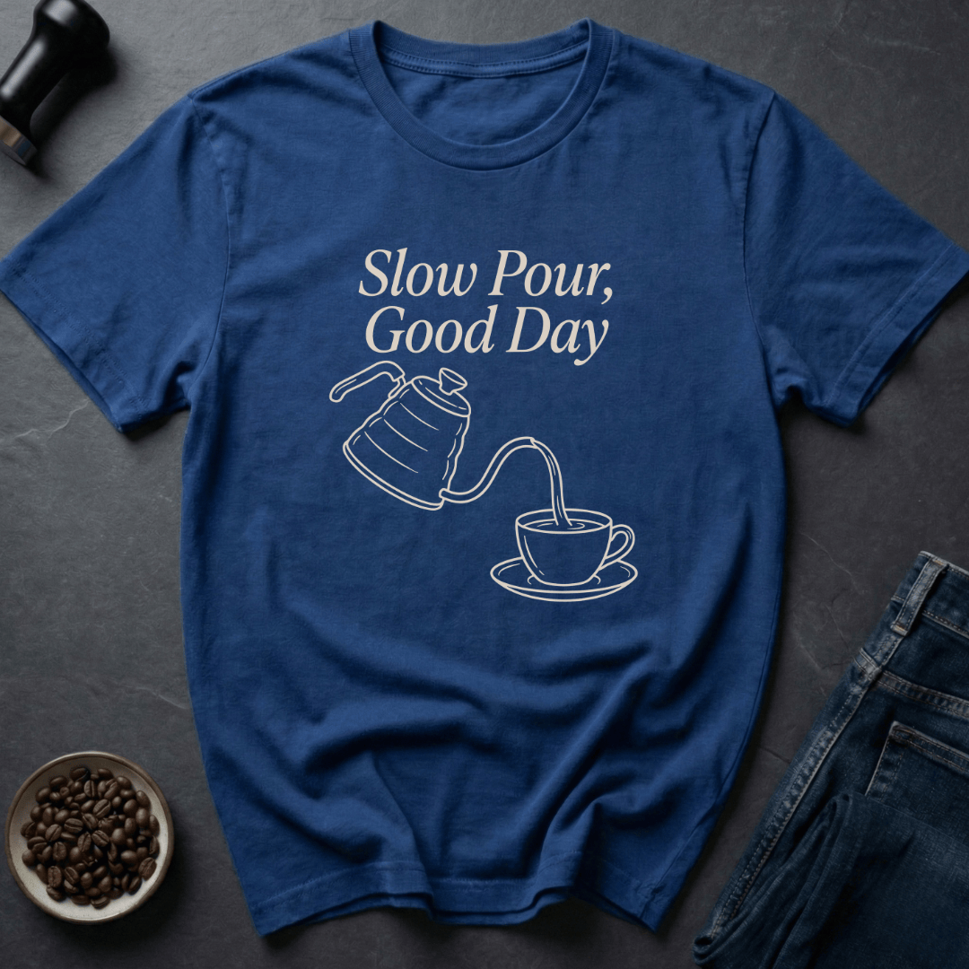 Coffee graphic Slow Pour T-Shirt in Royal / S by Caffeine Dept