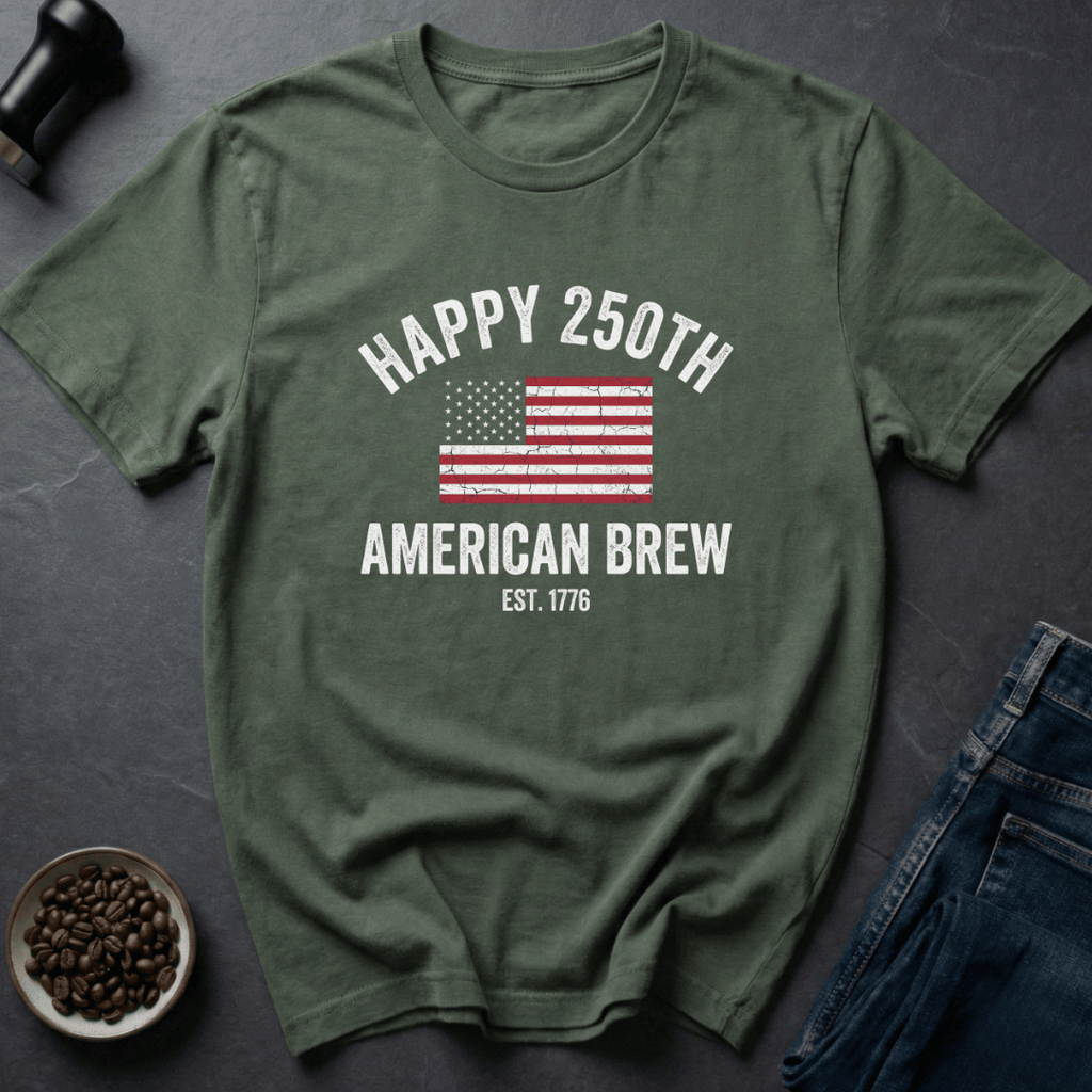 Coffee graphic Stars Sip T-Shirt in Military Green / S by Caffeine Dept