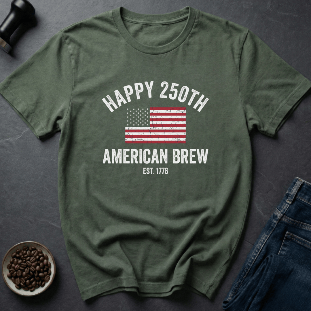 Coffee graphic Stars Sip T-Shirt in Military Green / S by Caffeine Dept