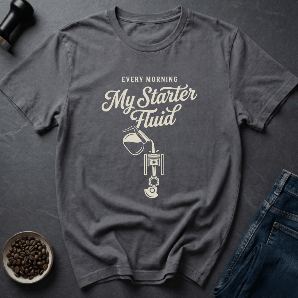 Coffee graphic Starter Fluid T-Shirt in Charcoal / S by Caffeine Dept