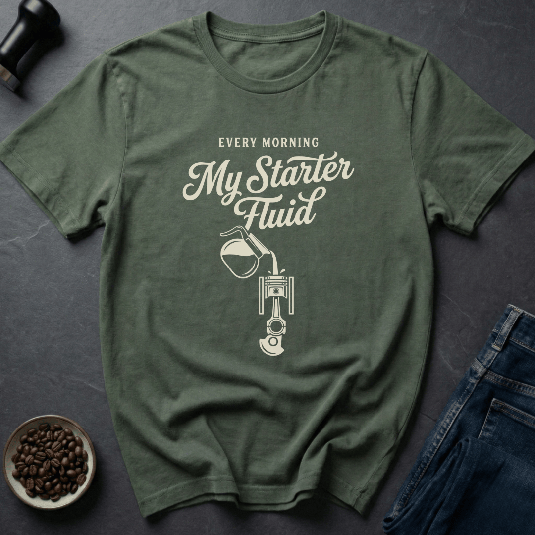 Coffee graphic Starter Fluid T-Shirt in Military Green / S by Caffeine Dept