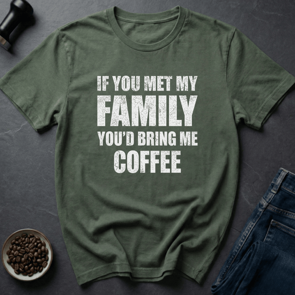 Coffee graphic Survival Brew T-Shirt in Military Green / S by Caffeine Dept