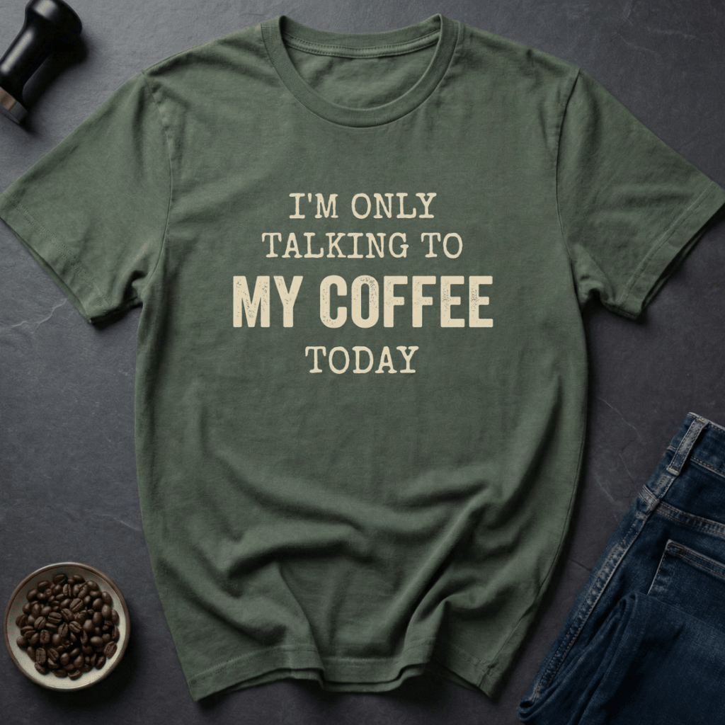 Coffee graphic Talking To Coffee T-Shirt in Military Green / S by Caffeine Dept