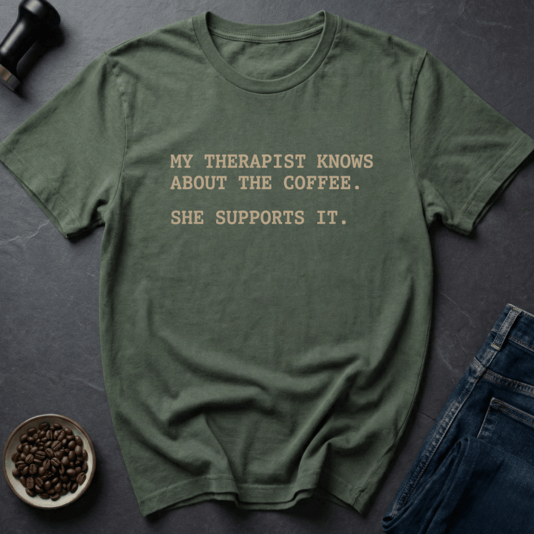 Coffee graphic Therapist Coffee T-Shirt in Military Green / S by Caffeine Dept