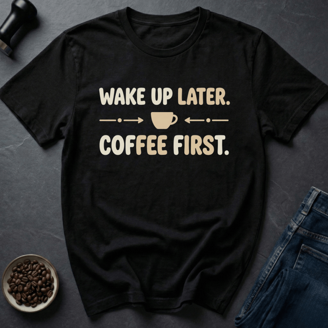 Coffee graphic Wake Up Later T-Shirt in Black / S by Caffeine Dept