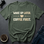Coffee graphic Wake Up Later T-Shirt in Black / S by Caffeine Dept