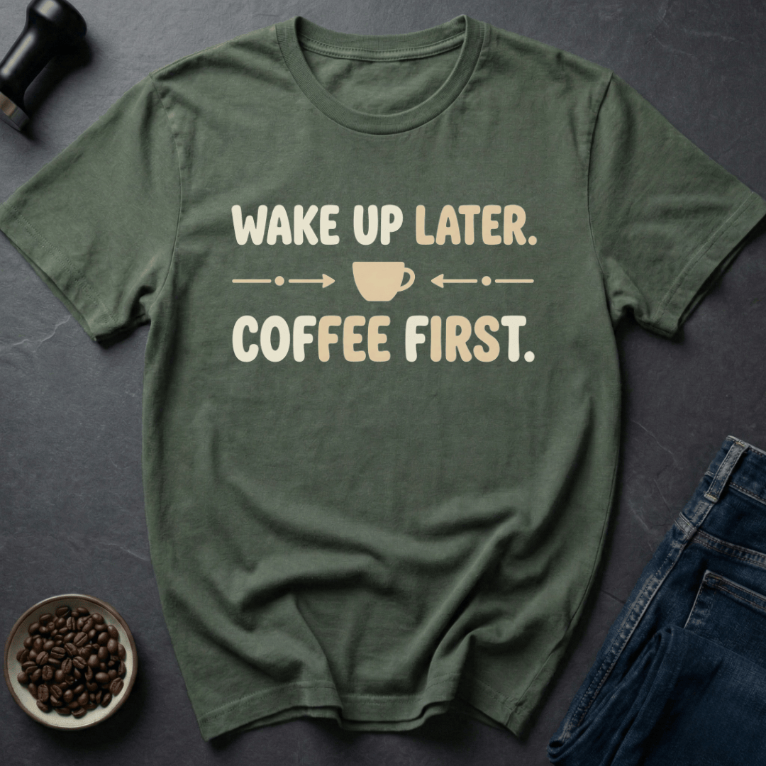 Coffee graphic Wake Up Later T-Shirt in Black / S by Caffeine Dept