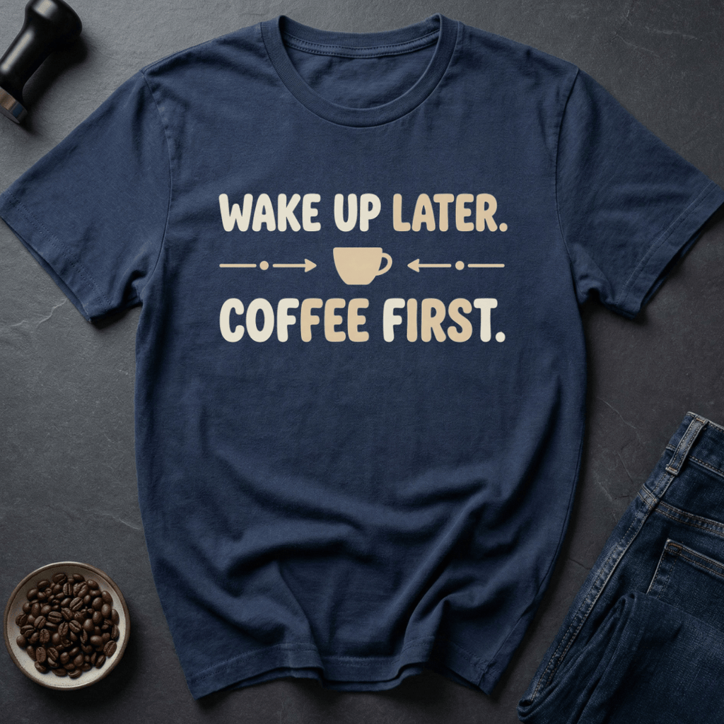 Coffee graphic Wake Up Later T-Shirt in Black / S by Caffeine Dept