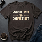 Coffee graphic Wake Up Later T-Shirt in Black / S by Caffeine Dept