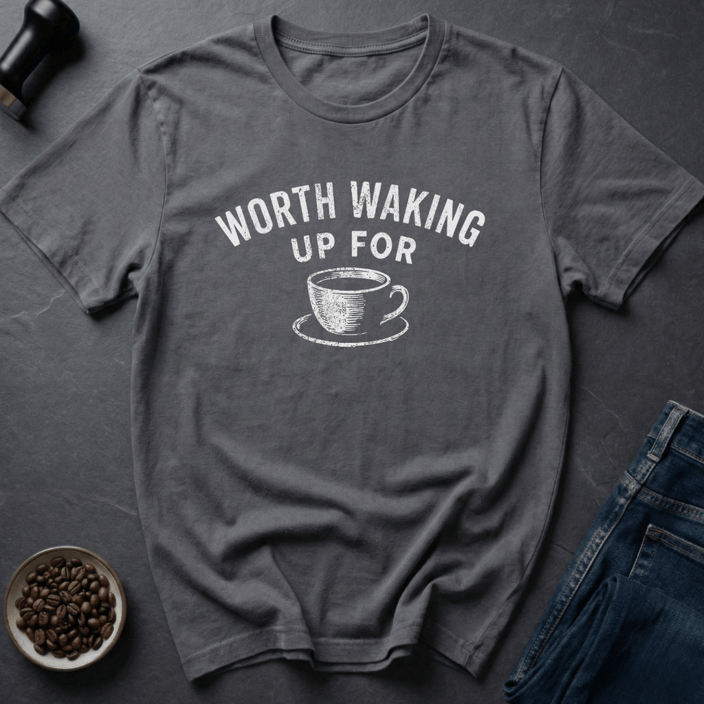 Coffee graphic Waking Up T-Shirt in Charcoal / S by Caffeine Dept