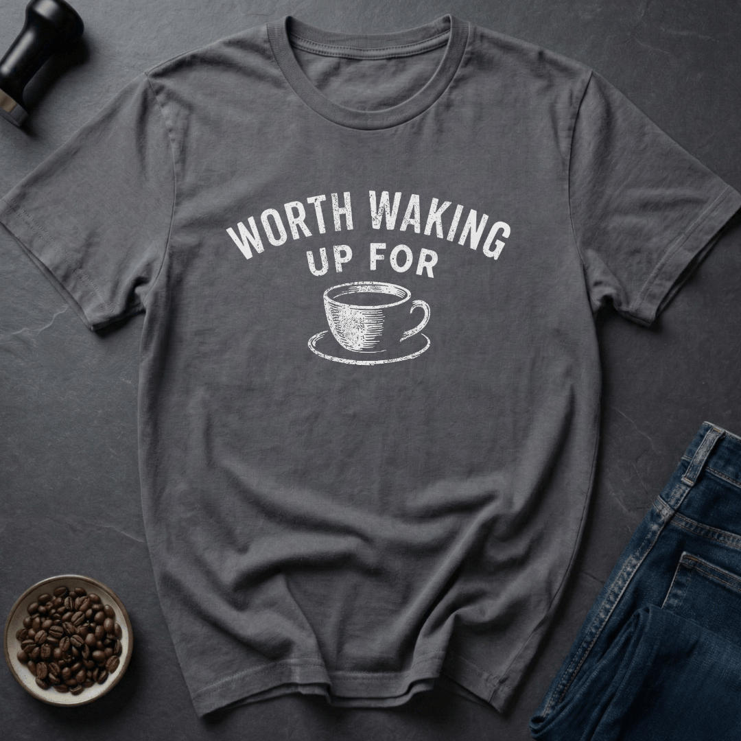 Coffee graphic Waking Up T-Shirt in Charcoal / S by Caffeine Dept